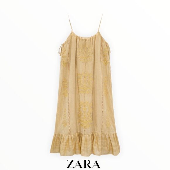 ZARA | Washed Green | Long Embroidered DRESS - Picture 2 of 8